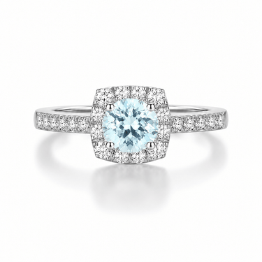 Anillo Moissanita Aguamarina Halo - Atesorame