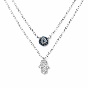Collar doble hamsa Ojo Turco Silver - Atesorame