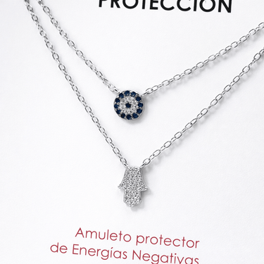 Collar doble hamsa Ojo Turco Silver - Atesorame