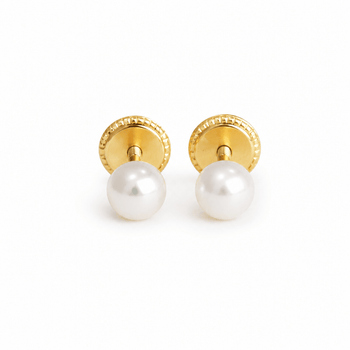 Abridores Tope Rosca Perla Cultivada 4mm Oro 18k - Atesorame