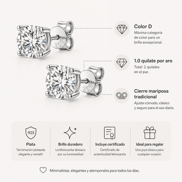Aros Moissanita Dust Plata 1.0 quilate - Atesorame