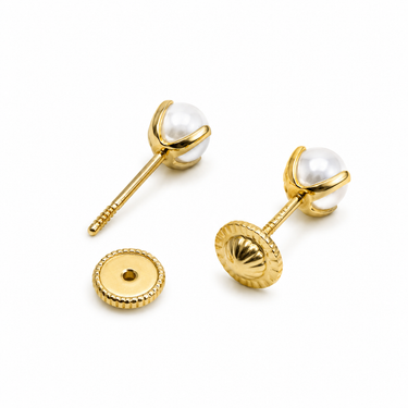 Abridores Tope Rosca Perla Cultivada Pistilo 4mm oro 18K - Atesorame