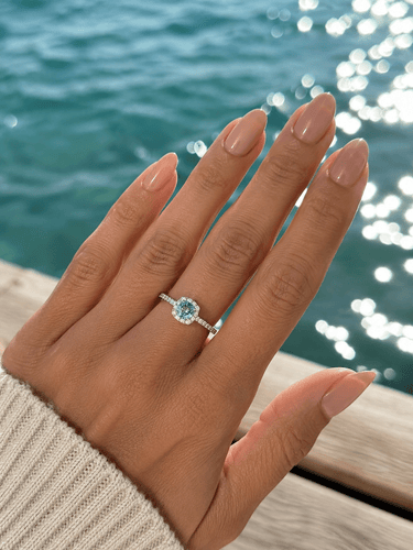Anillo Moissanita Aguamarina Halo - Atesorame