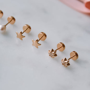 Abridores A Presion Oro 18k Estrella Hexagonal Zafiro de 4,5mm