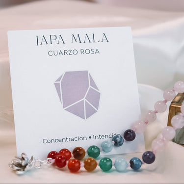 Collar Aura Japa Mala Cuarzo Rosa - Atesorame