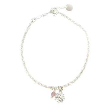 Pulsera plata flor de loto piedra cuarzo