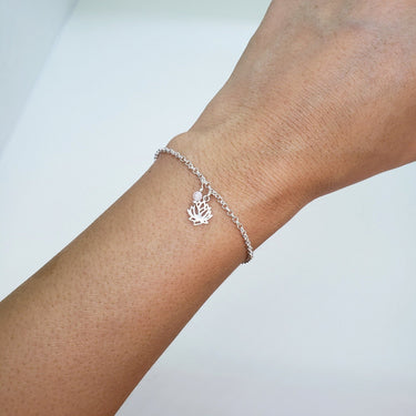 Pulsera plata flor de loto piedra cuarzo